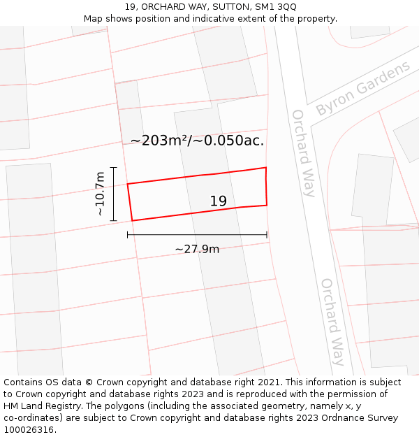 19, ORCHARD WAY, SUTTON, SM1 3QQ: Plot and title map