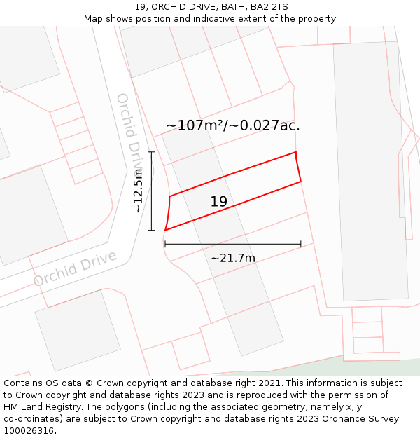 19, ORCHID DRIVE, BATH, BA2 2TS: Plot and title map