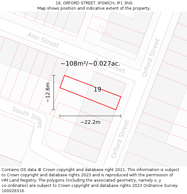 19, ORFORD STREET, IPSWICH, IP1 3NS: Plot and title map
