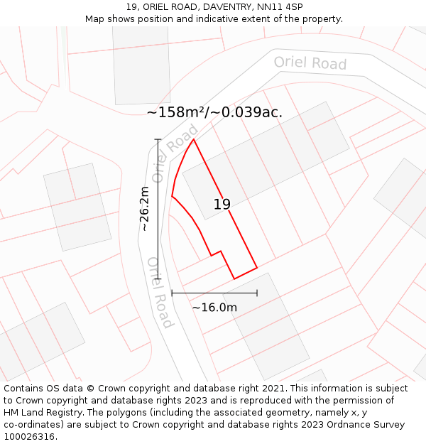 19, ORIEL ROAD, DAVENTRY, NN11 4SP: Plot and title map