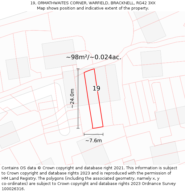 19, ORMATHWAITES CORNER, WARFIELD, BRACKNELL, RG42 3XX: Plot and title map