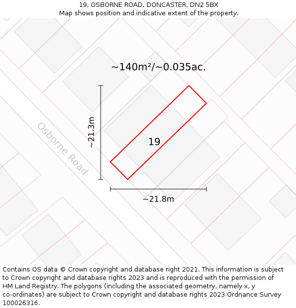 19, OSBORNE ROAD, DONCASTER, DN2 5BX: Plot and title map