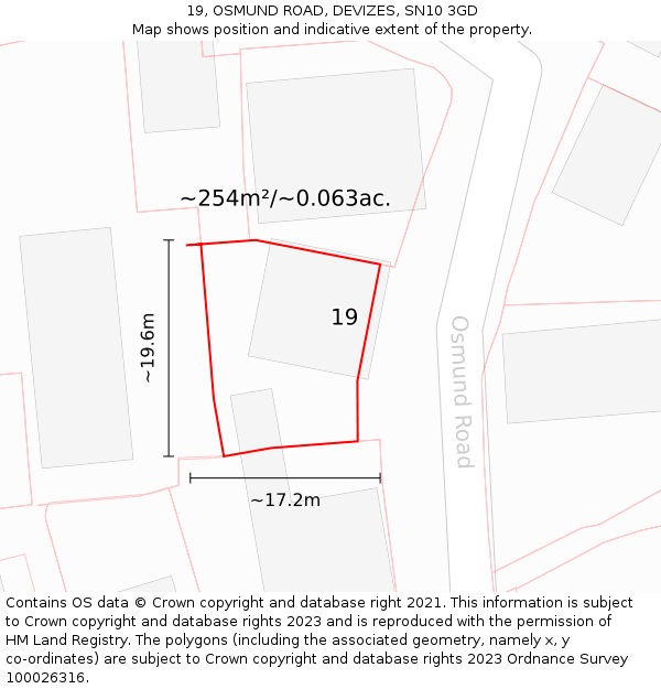 19, OSMUND ROAD, DEVIZES, SN10 3GD: Plot and title map