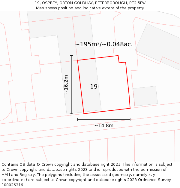 19, OSPREY, ORTON GOLDHAY, PETERBOROUGH, PE2 5FW: Plot and title map