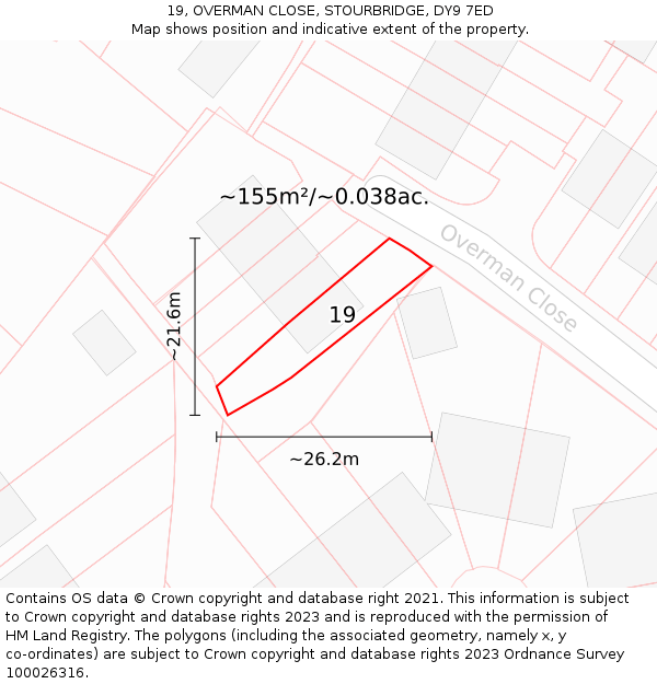 19, OVERMAN CLOSE, STOURBRIDGE, DY9 7ED: Plot and title map