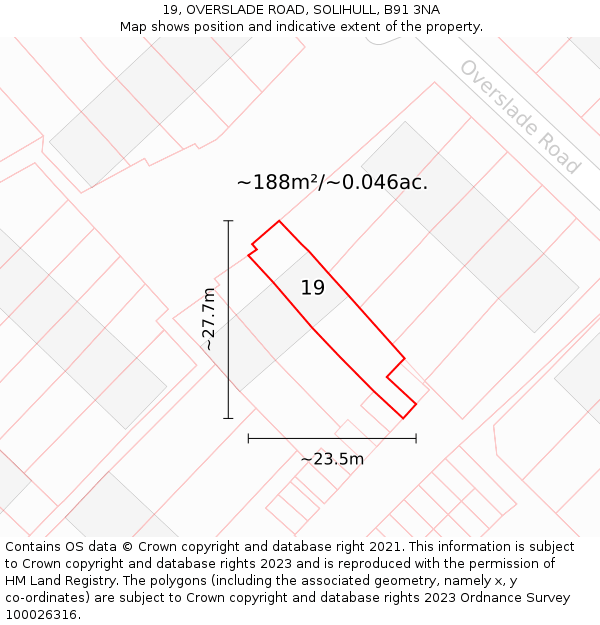 19, OVERSLADE ROAD, SOLIHULL, B91 3NA: Plot and title map