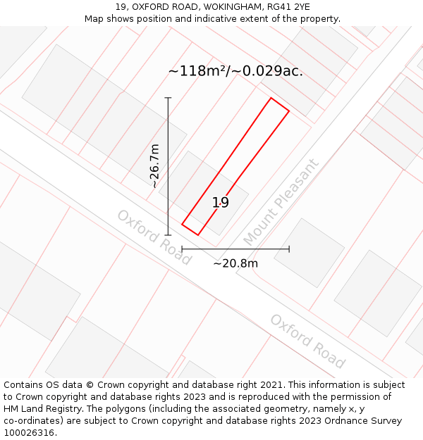 19, OXFORD ROAD, WOKINGHAM, RG41 2YE: Plot and title map