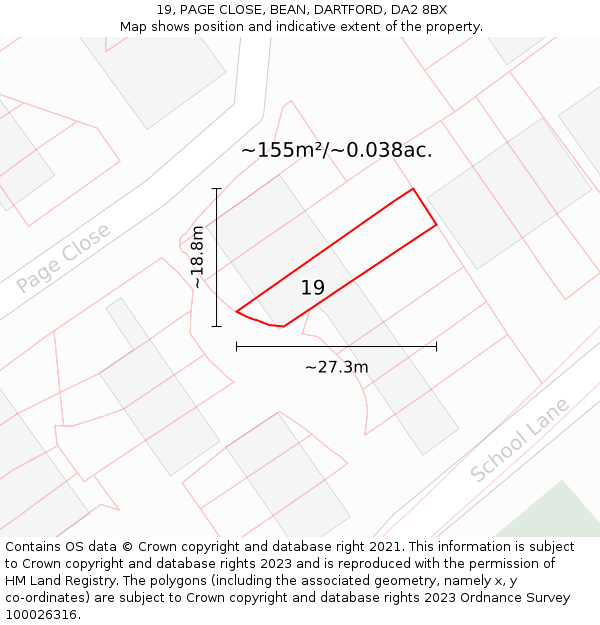 19, PAGE CLOSE, BEAN, DARTFORD, DA2 8BX: Plot and title map