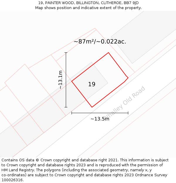 19, PAINTER WOOD, BILLINGTON, CLITHEROE, BB7 9JD: Plot and title map