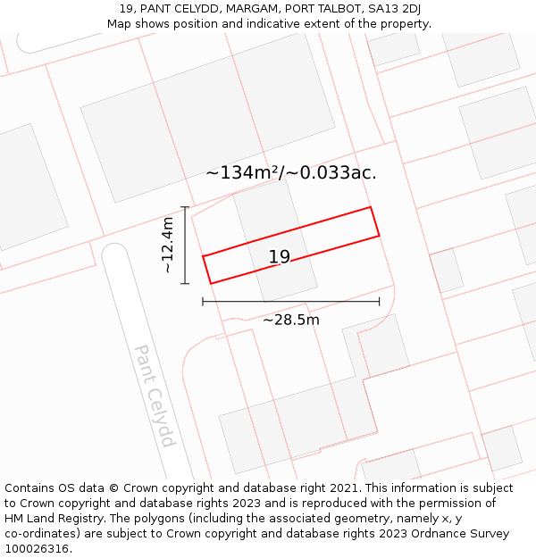 19, PANT CELYDD, MARGAM, PORT TALBOT, SA13 2DJ: Plot and title map