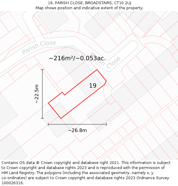 19, PARISH CLOSE, BROADSTAIRS, CT10 2UJ: Plot and title map