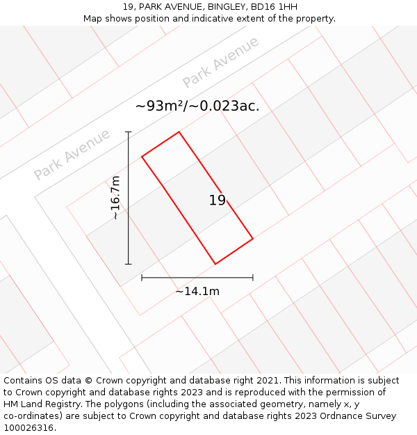 19, PARK AVENUE, BINGLEY, BD16 1HH: Plot and title map