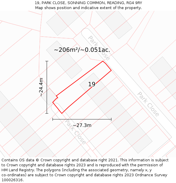 19, PARK CLOSE, SONNING COMMON, READING, RG4 9RY: Plot and title map