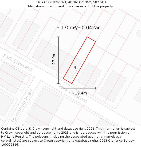 19, PARK CRESCENT, ABERGAVENNY, NP7 5TH: Plot and title map