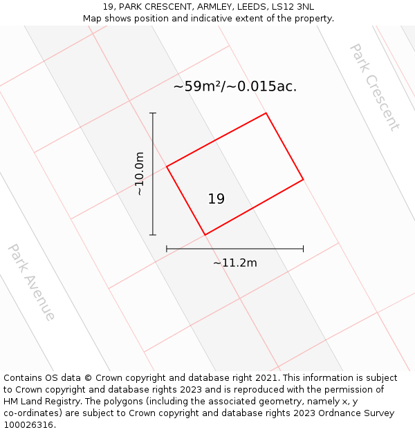 19, PARK CRESCENT, ARMLEY, LEEDS, LS12 3NL: Plot and title map