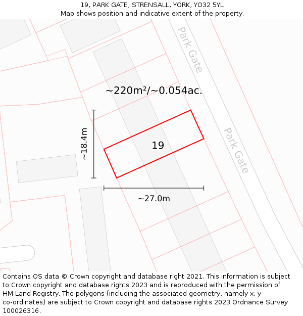 19, PARK GATE, STRENSALL, YORK, YO32 5YL: Plot and title map