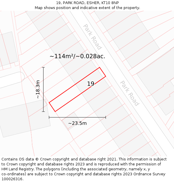 19, PARK ROAD, ESHER, KT10 8NP: Plot and title map