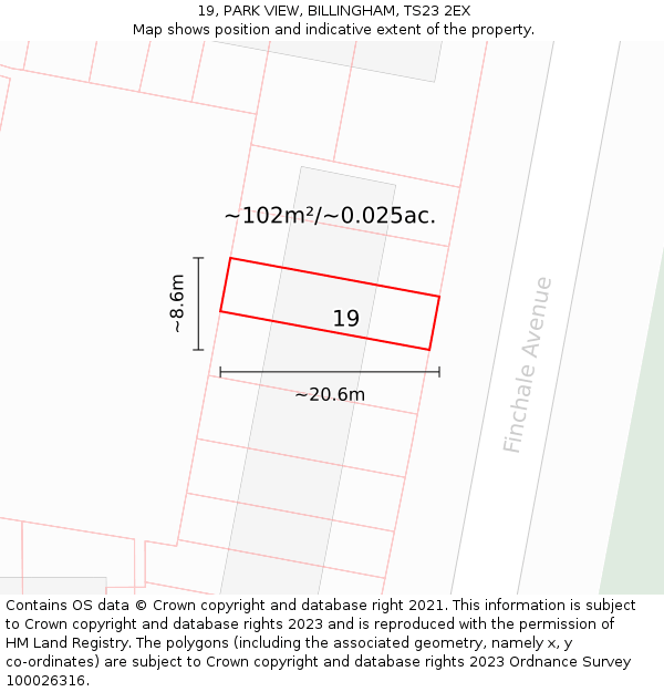19, PARK VIEW, BILLINGHAM, TS23 2EX: Plot and title map