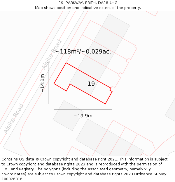 19, PARKWAY, ERITH, DA18 4HG: Plot and title map