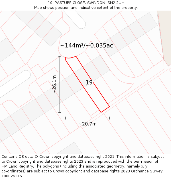 19, PASTURE CLOSE, SWINDON, SN2 2UH: Plot and title map