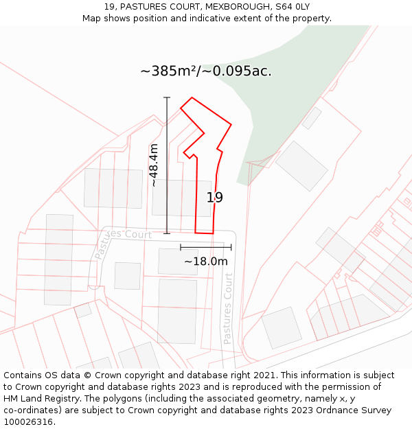 19, PASTURES COURT, MEXBOROUGH, S64 0LY: Plot and title map