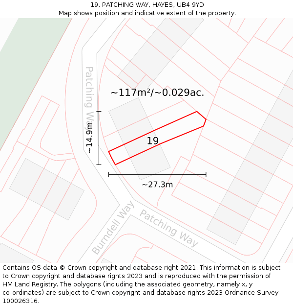 19, PATCHING WAY, HAYES, UB4 9YD: Plot and title map