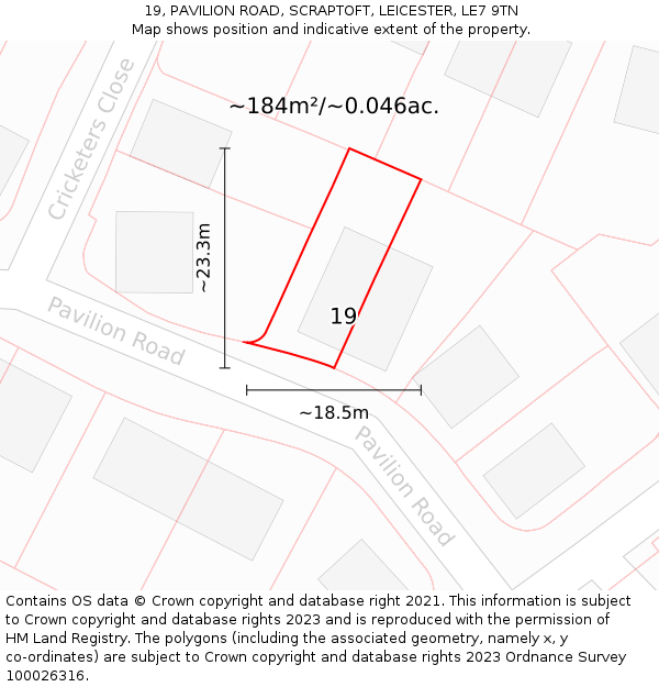 19, PAVILION ROAD, SCRAPTOFT, LEICESTER, LE7 9TN: Plot and title map