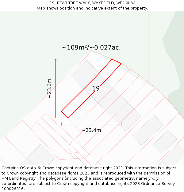 19, PEAR TREE WALK, WAKEFIELD, WF2 0HW: Plot and title map