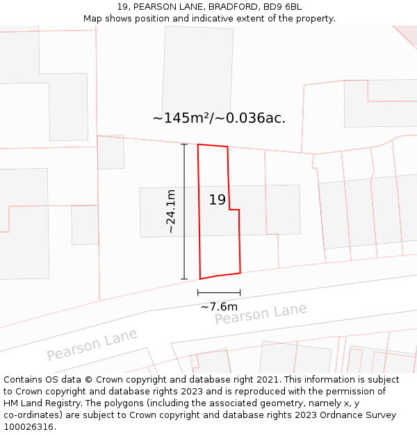 19, PEARSON LANE, BRADFORD, BD9 6BL: Plot and title map