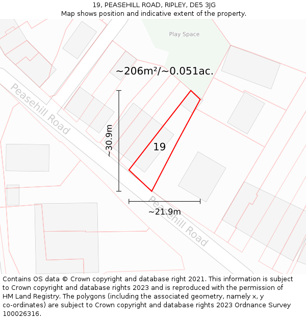 19, PEASEHILL ROAD, RIPLEY, DE5 3JG: Plot and title map