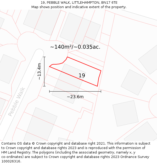 19, PEBBLE WALK, LITTLEHAMPTON, BN17 6TE: Plot and title map