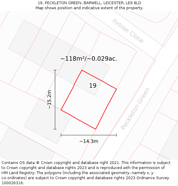 19, PECKLETON GREEN, BARWELL, LEICESTER, LE9 8LD: Plot and title map