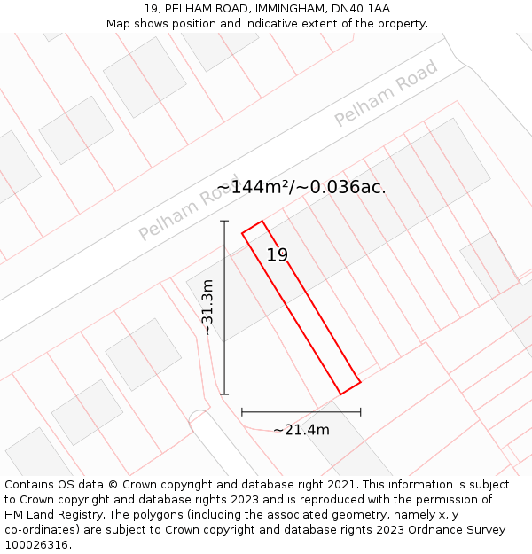 19, PELHAM ROAD, IMMINGHAM, DN40 1AA: Plot and title map