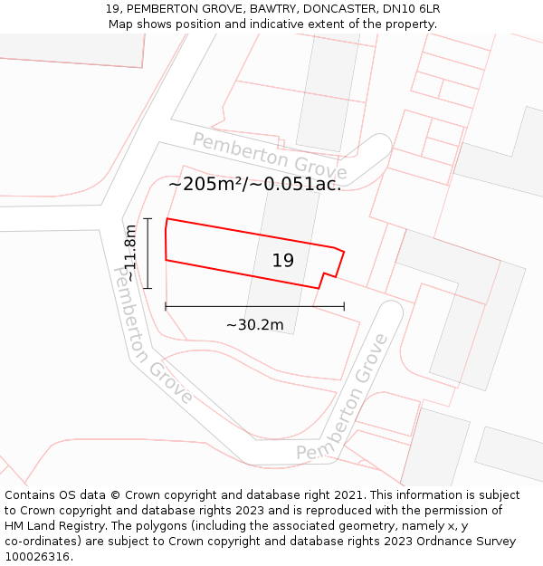 19, PEMBERTON GROVE, BAWTRY, DONCASTER, DN10 6LR: Plot and title map