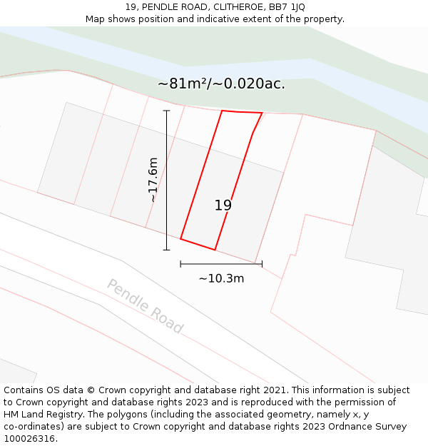 19, PENDLE ROAD, CLITHEROE, BB7 1JQ: Plot and title map