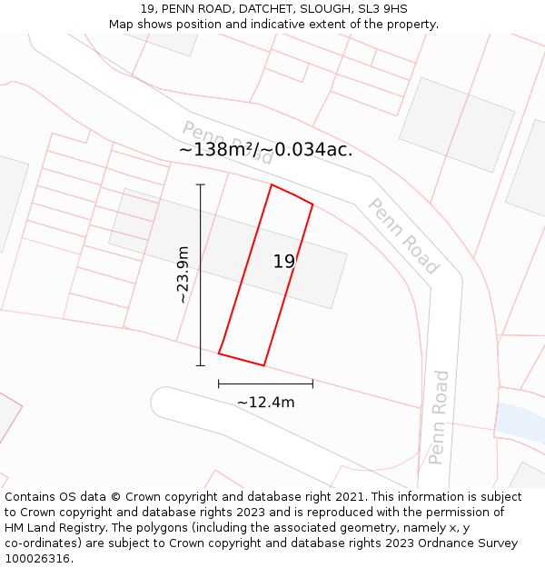 19, PENN ROAD, DATCHET, SLOUGH, SL3 9HS: Plot and title map