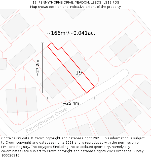 19, PENNYTHORNE DRIVE, YEADON, LEEDS, LS19 7DS: Plot and title map