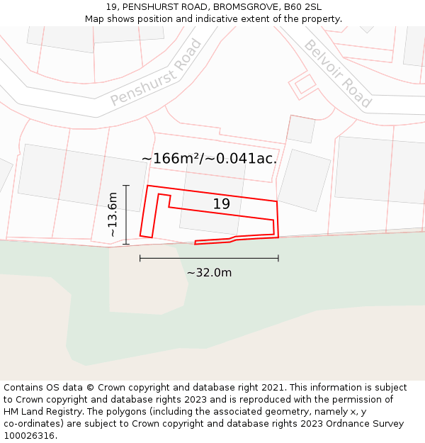 19, PENSHURST ROAD, BROMSGROVE, B60 2SL: Plot and title map