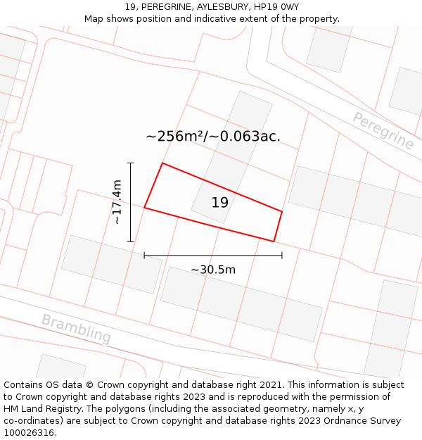 19, PEREGRINE, AYLESBURY, HP19 0WY: Plot and title map