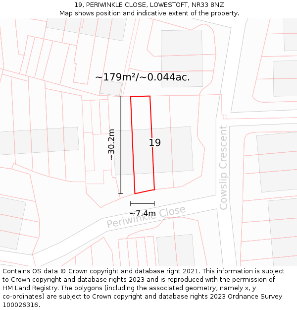 19, PERIWINKLE CLOSE, LOWESTOFT, NR33 8NZ: Plot and title map