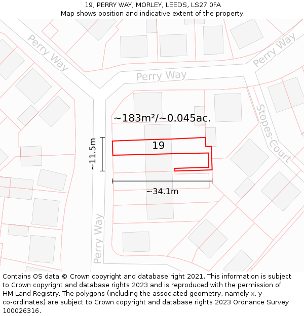 19, PERRY WAY, MORLEY, LEEDS, LS27 0FA: Plot and title map