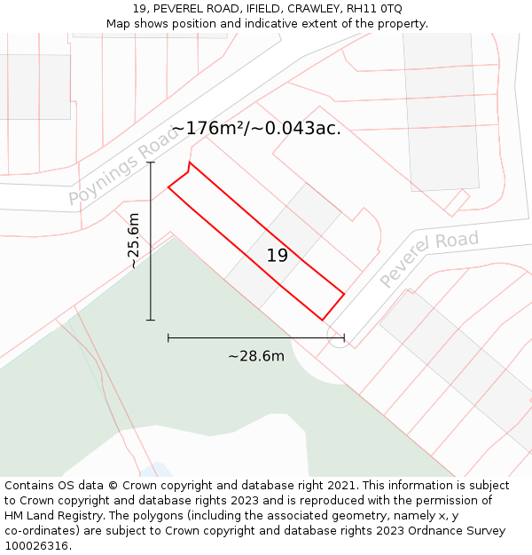 19, PEVEREL ROAD, IFIELD, CRAWLEY, RH11 0TQ: Plot and title map