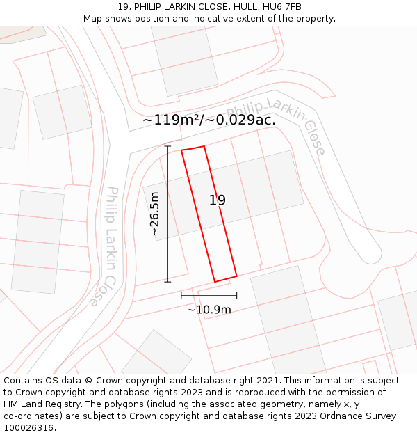 19, PHILIP LARKIN CLOSE, HULL, HU6 7FB: Plot and title map
