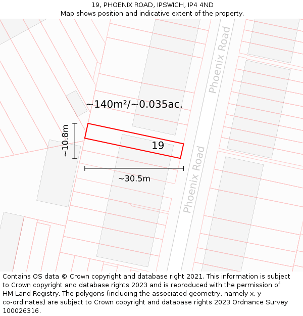19, PHOENIX ROAD, IPSWICH, IP4 4ND: Plot and title map