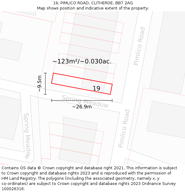 19, PIMLICO ROAD, CLITHEROE, BB7 2AG: Plot and title map