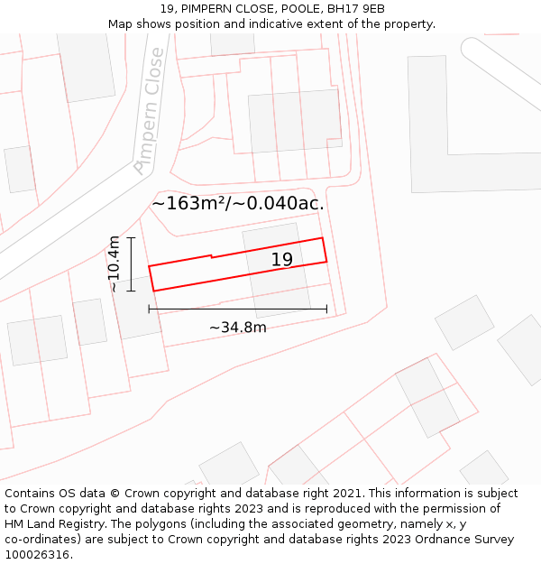 19, PIMPERN CLOSE, POOLE, BH17 9EB: Plot and title map
