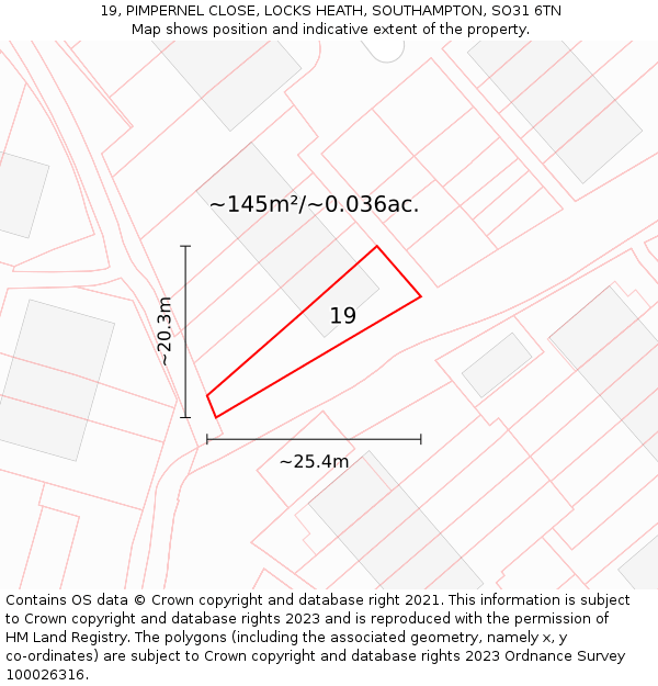 19, PIMPERNEL CLOSE, LOCKS HEATH, SOUTHAMPTON, SO31 6TN: Plot and title map