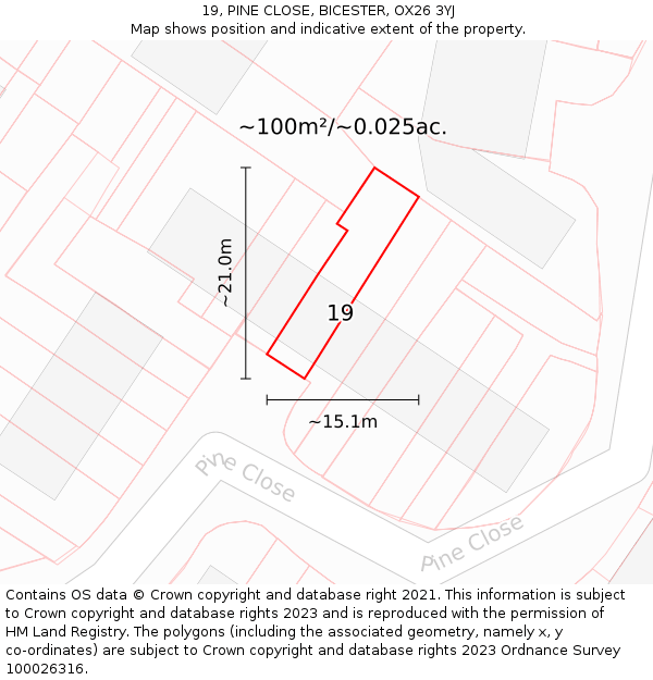 19, PINE CLOSE, BICESTER, OX26 3YJ: Plot and title map