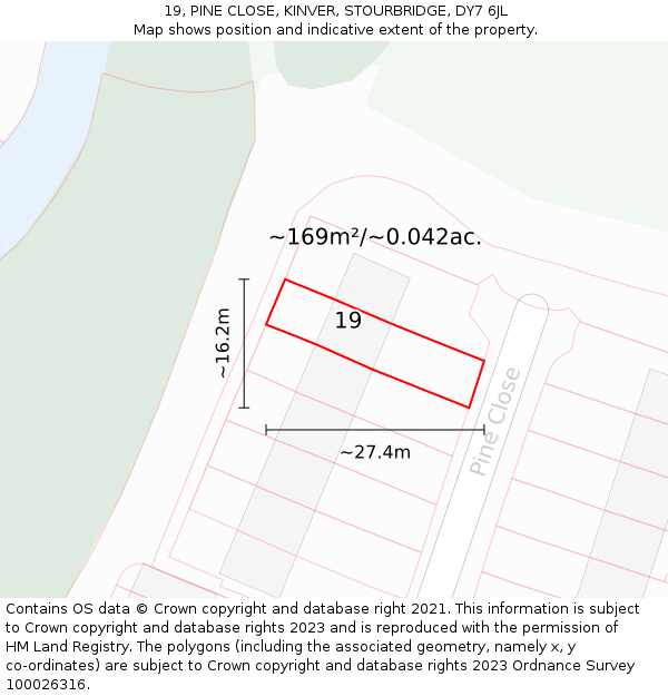 19, PINE CLOSE, KINVER, STOURBRIDGE, DY7 6JL: Plot and title map