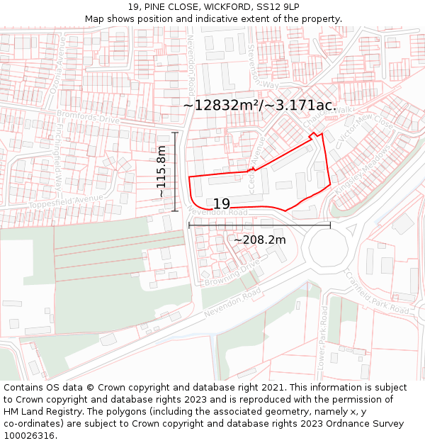 19, PINE CLOSE, WICKFORD, SS12 9LP: Plot and title map